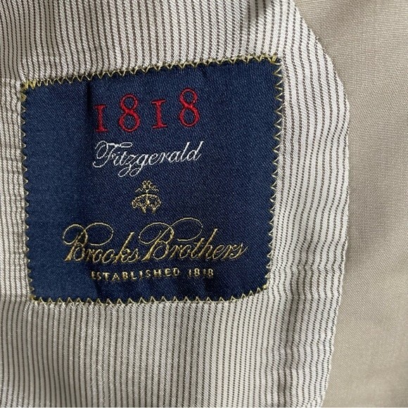 Brooks Brothers 1818 Fitzgerald 100% Wool Beige Suit Coat Blazer Size 43R W37 - Picture 8 of 16